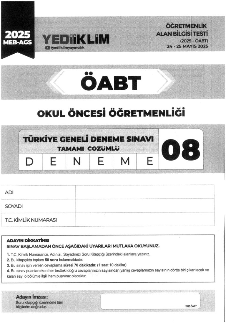 yediiklim ags tg okul öncesi 8 2025 Kitap Kapağı