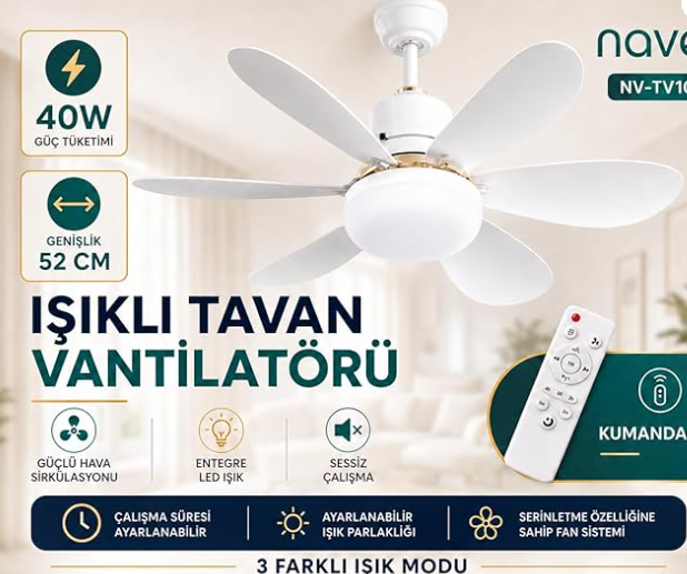IŞIKLI TAVAN VANTILATORU 6 KANAT